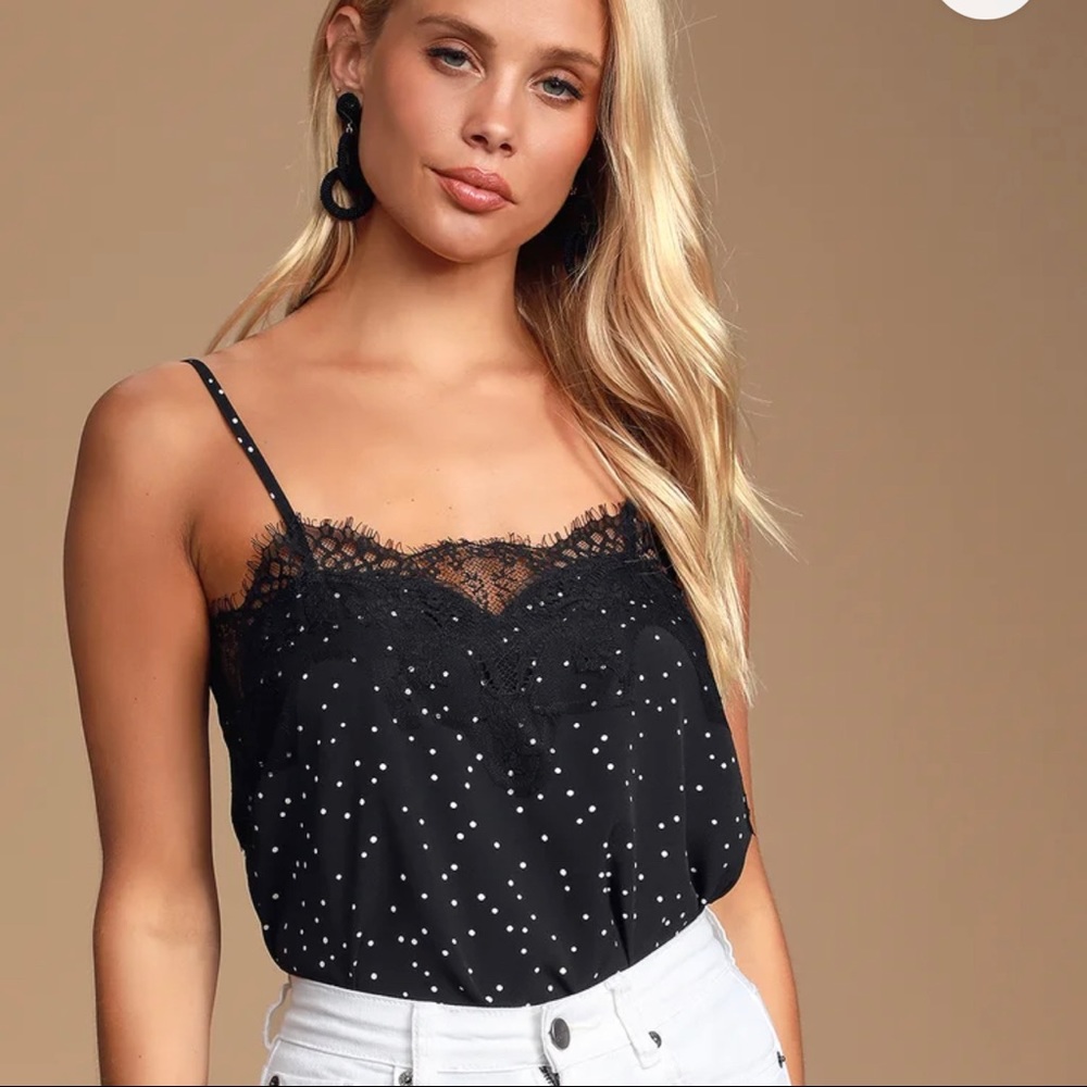 Lulus Maddox Black Polka Dot Lace Cami NWT